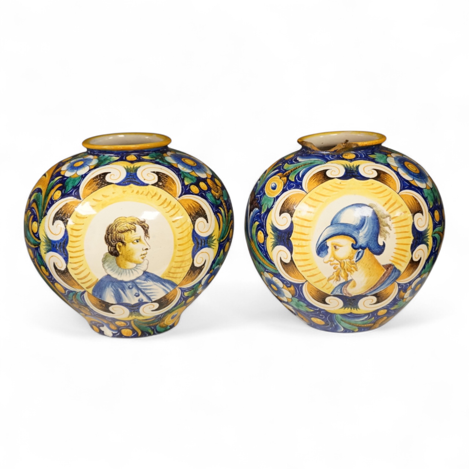 Ulisse Cantagalli (Italian, 1839-1901): A pair of large Italian maiolica globular jars